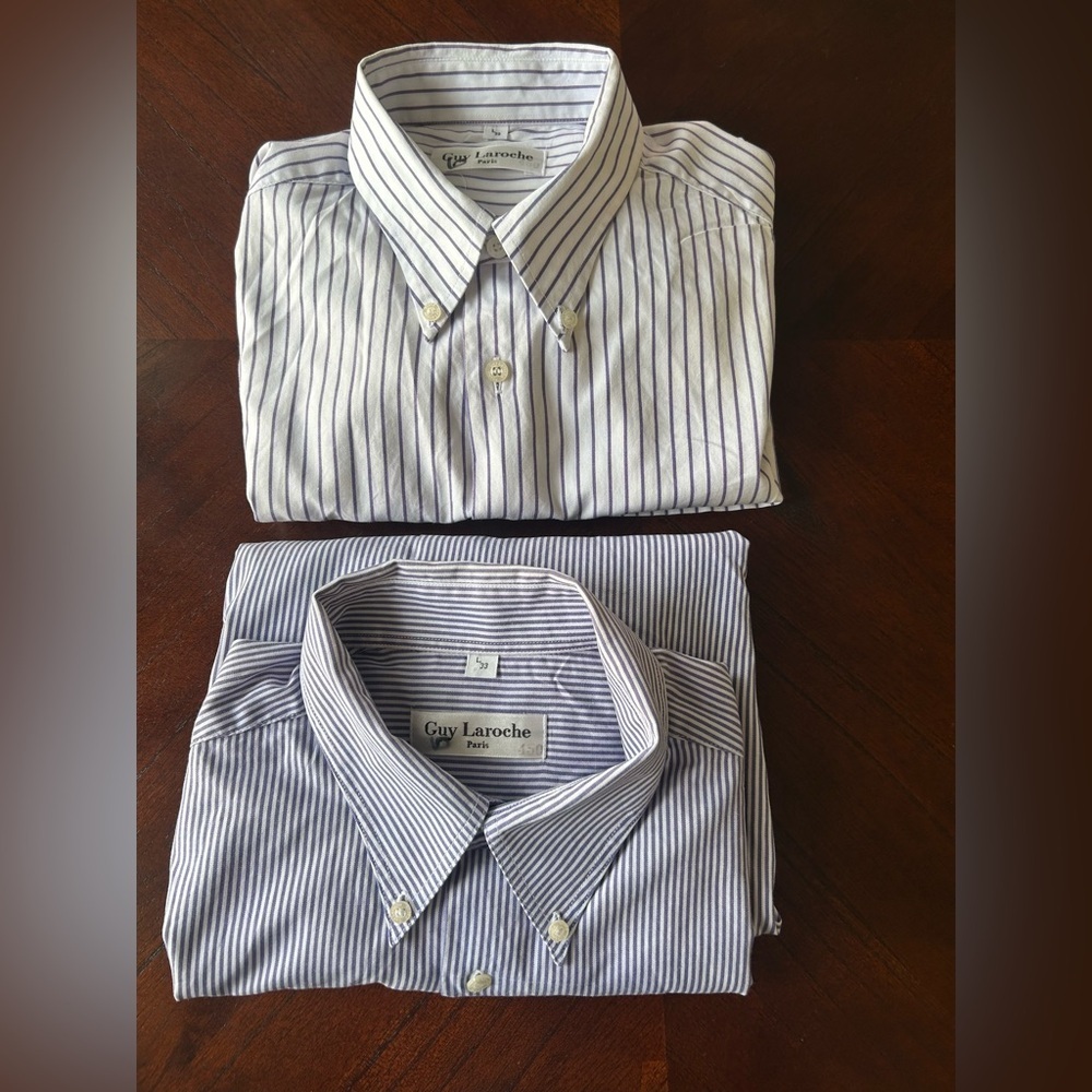 Guy Laroche Set Men's Dual Striped Dress Shirts - purple  and White size L